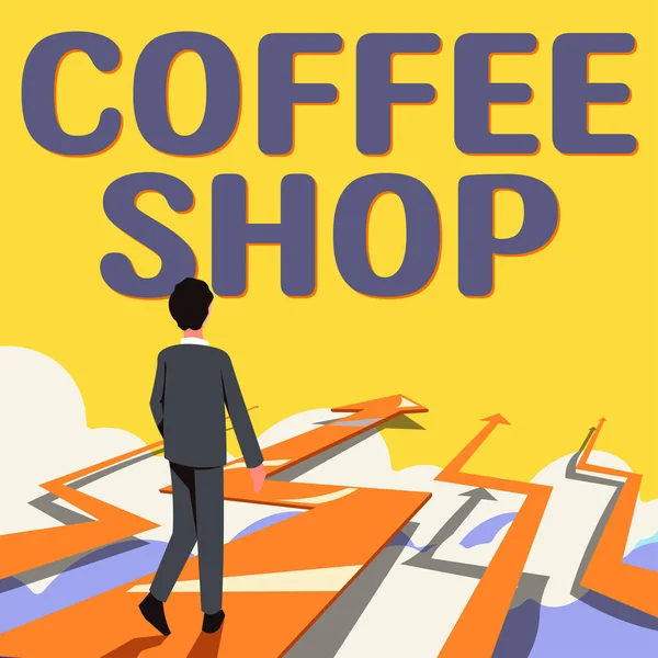 文字标志显示咖啡店 概念图片 提供咖啡和小食的小型非正式餐厅 — 图库照片