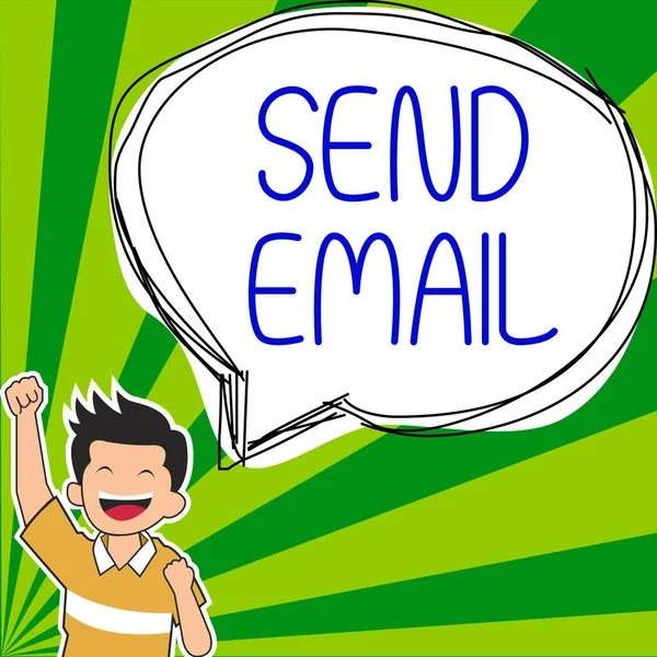 Ręczne Pisanie Znaku Wyślij Mail Biznes Prezentacja Systemu Korzystania Komputerów — Zdjęcie stockowe