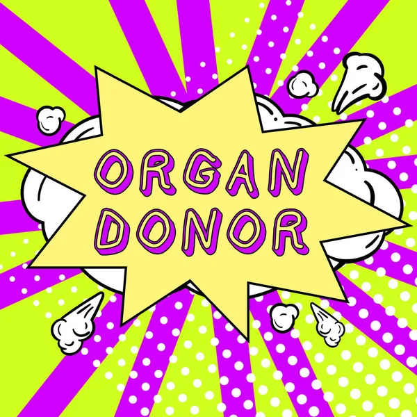 概念表示臓器提供者 ビジネスショーケース移植のために自分の体から臓器を提供している人 — ストック写真