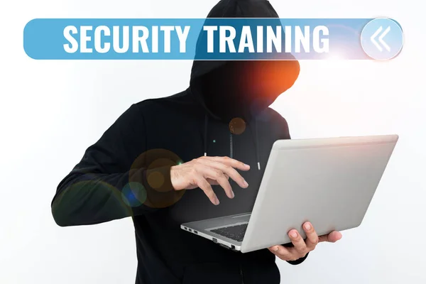 Writing displaying text Security Training, Internet Concept providing security awareness training for end users