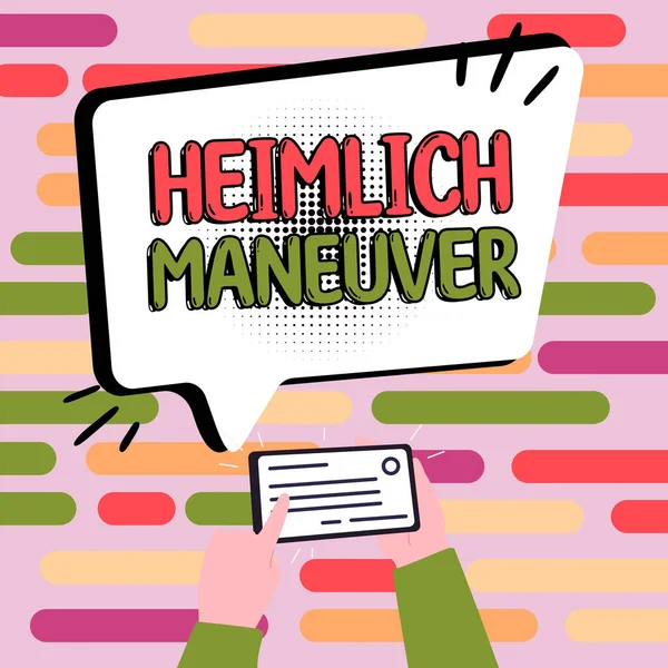 Heimlich Manővert Bemutató Szövegfelirat Felfelé Irányuló Nyomás Vállalati Áttekintése Fojtás — Stock Fotó