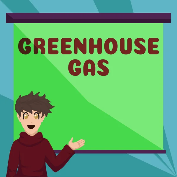 Text caption presenting Greenhouse Gas, Business idea carbon dioxide contribute to greenhouse effect by absorbing infrared radiation
