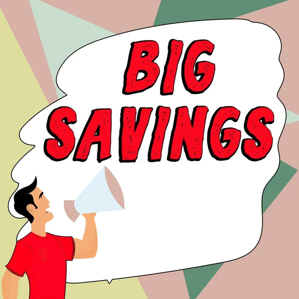 Kézírás Szöveg Big Savings Business Kirakat Jövedelem Nem Költött Vagy — Stock Fotó
