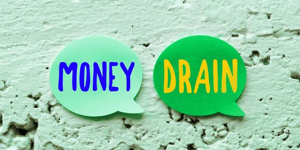 Text sign showing Money Drain, Word Written on To waste or squander money Spend money foolishly or carelessly