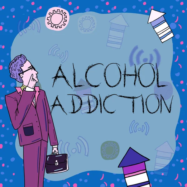 テキストアルコール中毒を表示する書き込み アルコール飲料の頻繁な過剰消費が特徴の事業概要 — ストック写真