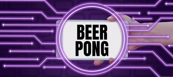 Handwriting text Beer Pong, Word Written on a game with a set of beer-containing cups and bouncing or tossing a Ping-Pong ball