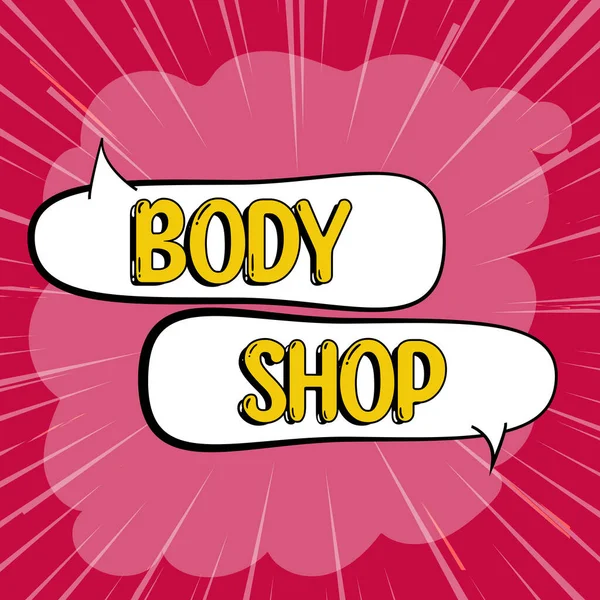 Señal Texto Que Muestra Body Shop Idea Negocio Una Tienda — Foto de Stock