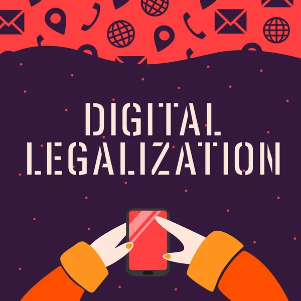 Texto Mano Legalización Digital Visión General Del Negocio Acompañada Tecnología —  Fotos de Stock