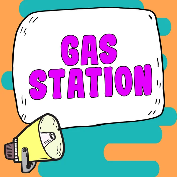 Text caption presenting Gas Station, Business showcase for servicing motor vehicles especially with gasoline and oil