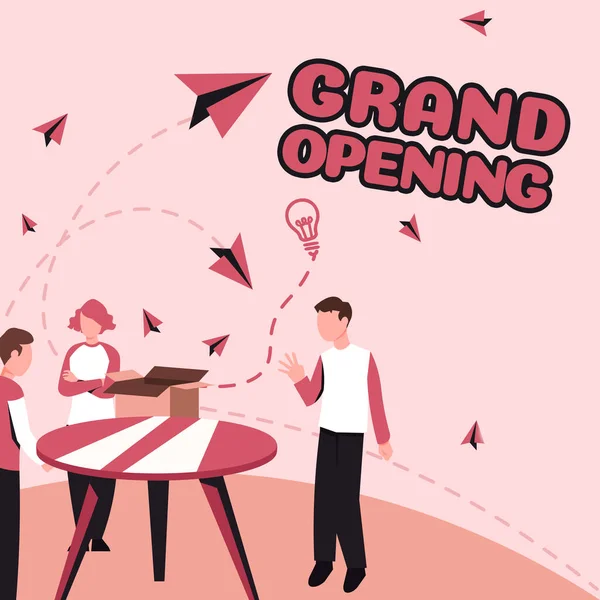 Kézírás Jel Grand Opening Word Ribbon Cutting New Business Első — Stock Fotó