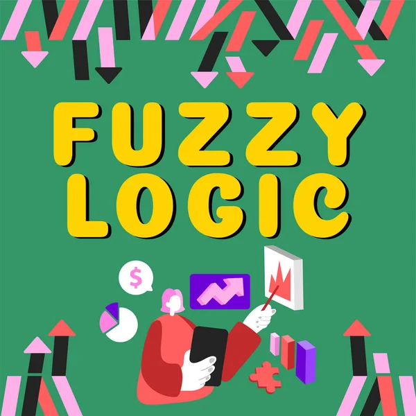手写符号Fuzzy Logic Business Approach System其中语句可以为真 假或介于两者之间的任何值 — 图库照片