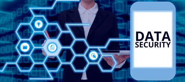 Writing displaying text Data Security, Concept meaning Confidentiality Disk Encryption Backups Password Shielding