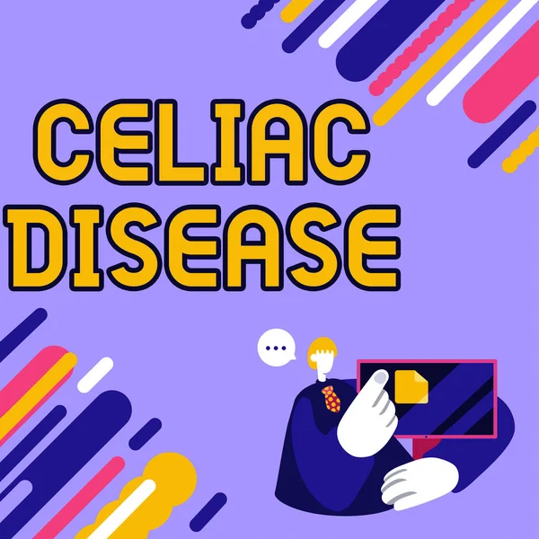 Fogalmi Felirat Celiac Betegség Üzleti Áttekintés Vékonybél Túlérzékeny Glutén Emésztési — Stock Fotó