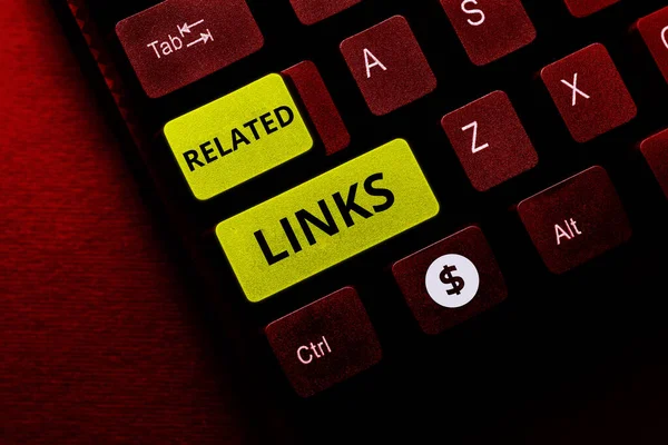 Writing displaying text Related Links, Word Written on Website inside a Webpage Cross reference Hotlinks Hyperlinks