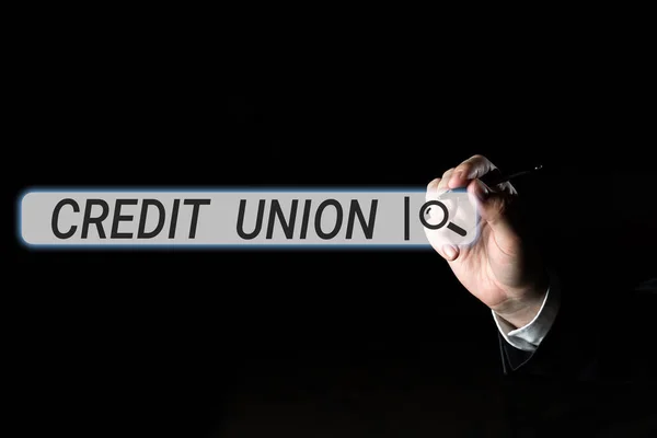 Text Rukopisu Credit Union Business Showcase Družstevní Asociace Která Poskytuje — Stock fotografie