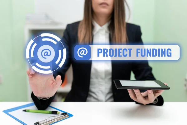 Text caption presenting Project Funding, Word for paying for start up in order make it bigger and successful