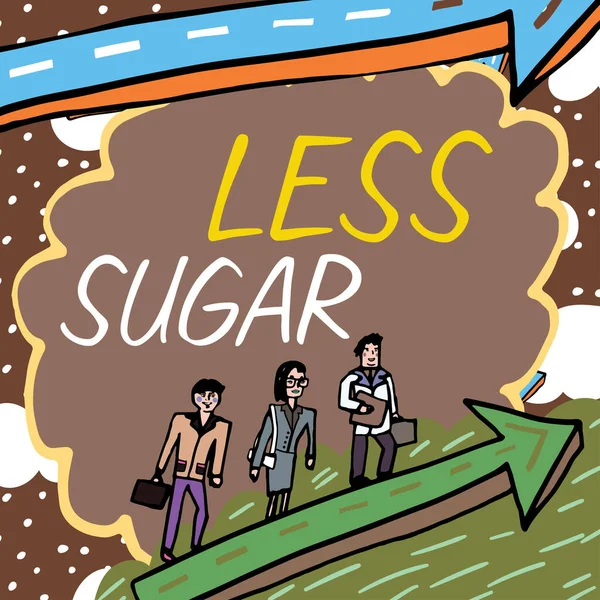 概念的な表示以下の砂糖 私たちが食べる食品や飲み物の甘さの低いボリュームに書かれた言葉 — ストック写真