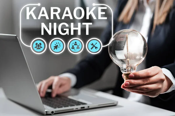 Cartello Che Mostra Karaoke Night Vetrina Business Spettacolo Che Canta — Foto Stock
