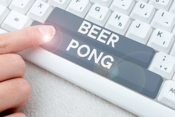 Text caption presenting Beer Pong, Business concept a game with a set of beer-containing cups and bouncing or tossing a Ping-Pong ball