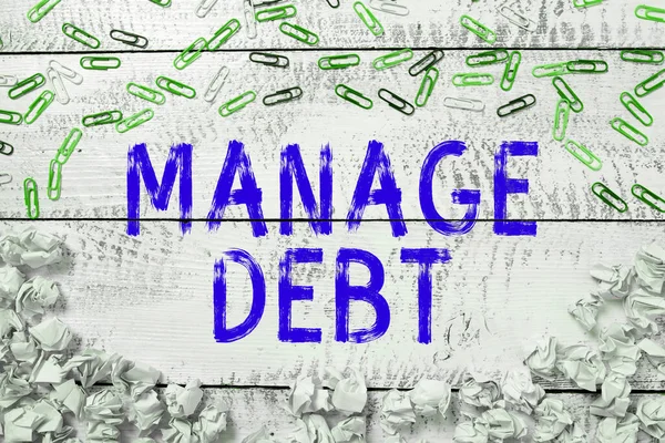 Text Sign Showing Manage Debt Business Concept Unofficial Agreement Unsecured — Stock Photo, Image