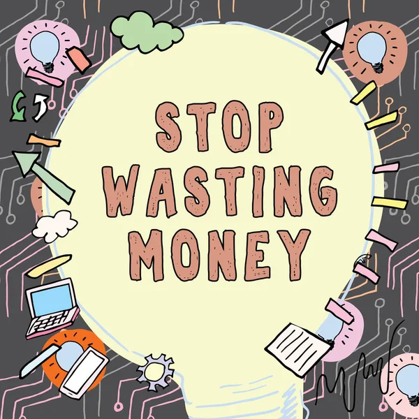 Teks Tulisan Tangan Stop Wasting Money Ide Bisnis Memberatkan Orang — Stok Foto