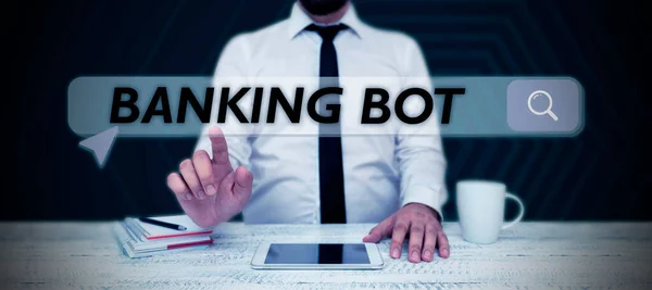 Texto Caligrafia Banking Bot Aplicação Conceito Negócio Que Executa Tarefas — Fotografia de Stock