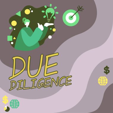 Diligence ve Business Showcase 'i gösteren metin tabelası anlaşma için diğer iş mülklerine zarar vermekten kaçınıyor