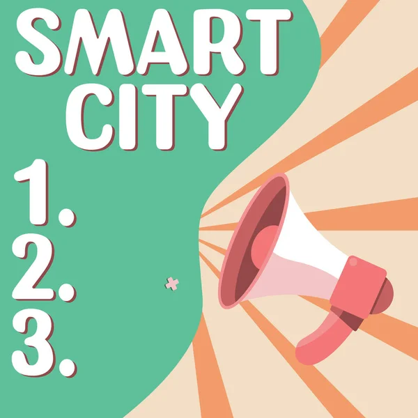 Знак Отображения Smart City Интернет Концепция Городской Территории Которая Использует — стоковое фото