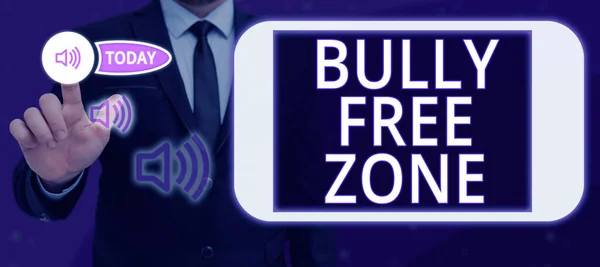 Sign displaying Bully Free Zone, Concept meaning Be respectful to other bullying is not allowed here