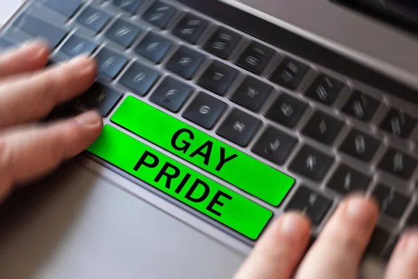 Hand Writing Sign Gay Pride Word Written Dignity Idividual Belongs — стокове фото