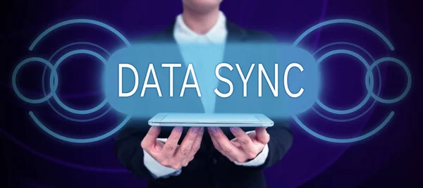 Conceptuele Bijschrift Data Sync Business Idee Gegevens Die Continu Wordt — Stockfoto