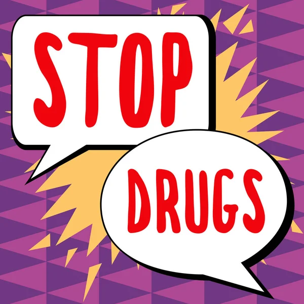 文字标题介绍停止毒品 文字结束对海洛因或可卡因等物质的依赖 — 图库照片
