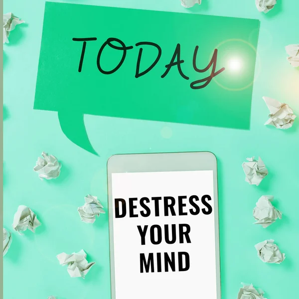 Znak Tekstowy Pokazujący Destress Your Mind Conceptual Zdjęcie Aby Uwolnić — Zdjęcie stockowe
