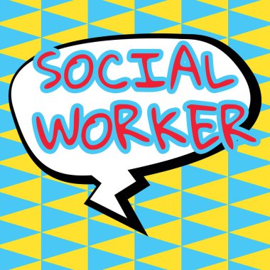 Yetersiz veya gelirsiz devlet insanlarından sosyal hizmet ve konsept yardımı gösteren metin işareti