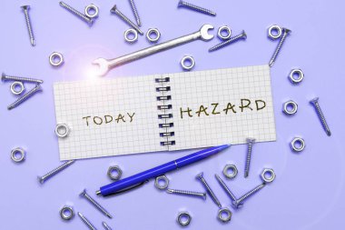 Tehlike veya riski tanımlayan el yazısı tehlikesi, iş konsepti hesabı veya beyanı