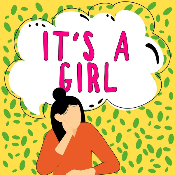 女の子を示すテキスト記号 上に書かれた単語期待している女性の赤ちゃんかわいいパステルカラーピンクの多く — ストック写真