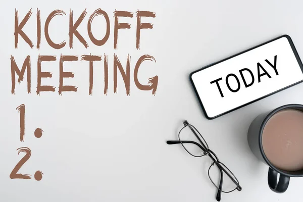 Εγγραφή Εμφάνισης Κειμένου Kickoff Meeting Business Showcase Ειδική Συζήτηση Για — Φωτογραφία Αρχείου