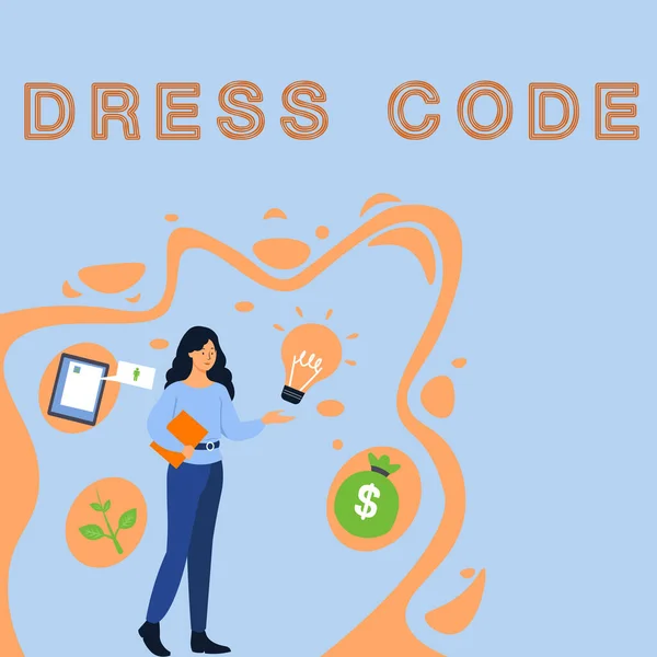 Testo Didascalia Che Presenta Dress Code Business Panoramica Modo Accettato — Foto Stock