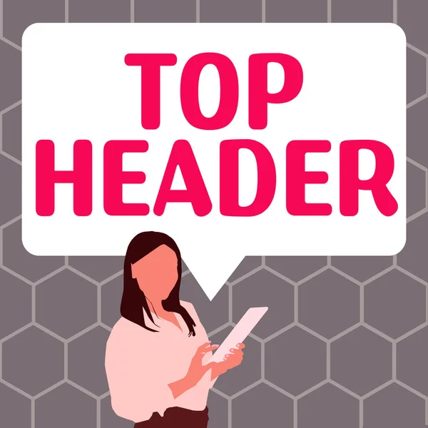 Podpis Tekstowy Prezentujący Top Header Word Wpisany Tekst Górze Strony — Zdjęcie stockowe