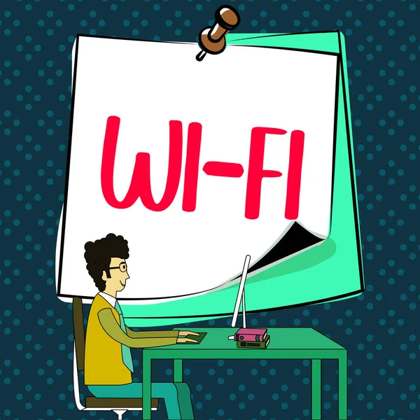 显示Wi Fi的文字说明 无线局域网常用的商业方法无线电技术 — 图库照片