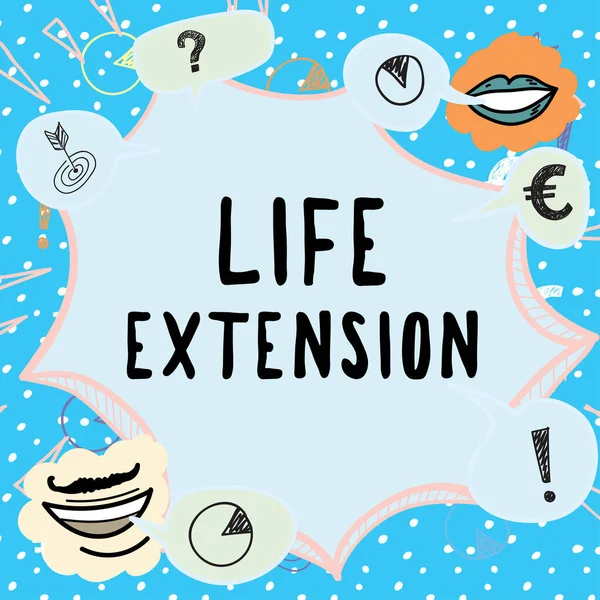 Tekst Pisma Ręcznego Life Extension Business Showcase Stanie Kontynuować Pracę — Zdjęcie stockowe