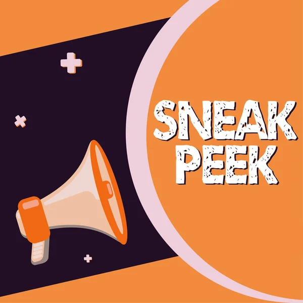 Podpis Tekstowy Przedstawiający Sneak Peek Concept Oznaczający Możliwość Zobaczenia Czegoś — Zdjęcie stockowe