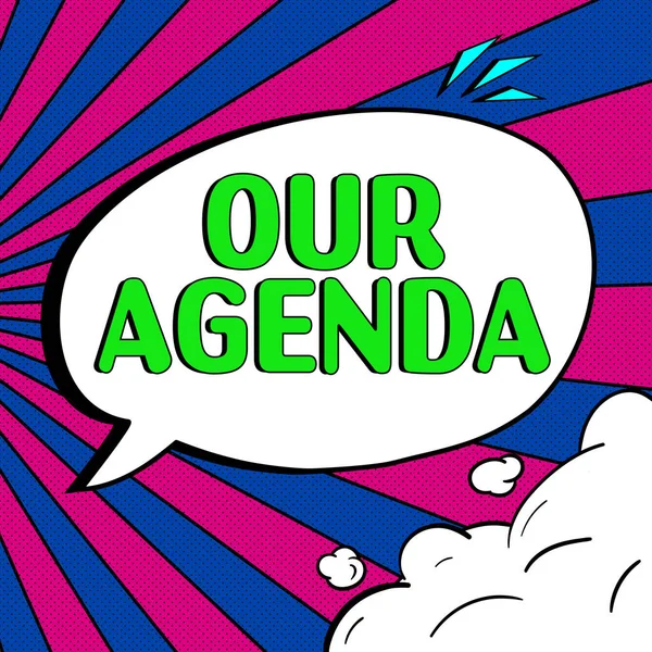 Text Rukopisu Naše Agenda Word Written Personal Schedule Reminders Způsob — Stock fotografie
