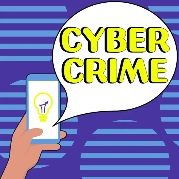 Tekenen Tonen Cyber Crime Concept Betekent Soort Criminele Activiteiten Die — Stockfoto