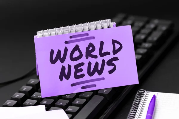 Tekst Bijschrift Met World News Business Concept Wereldwijde Opmerkelijke Informatie — Stockfoto