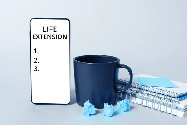 Conceptual caption Life Extension, Business overview able to continue working for longer than others of the same kind