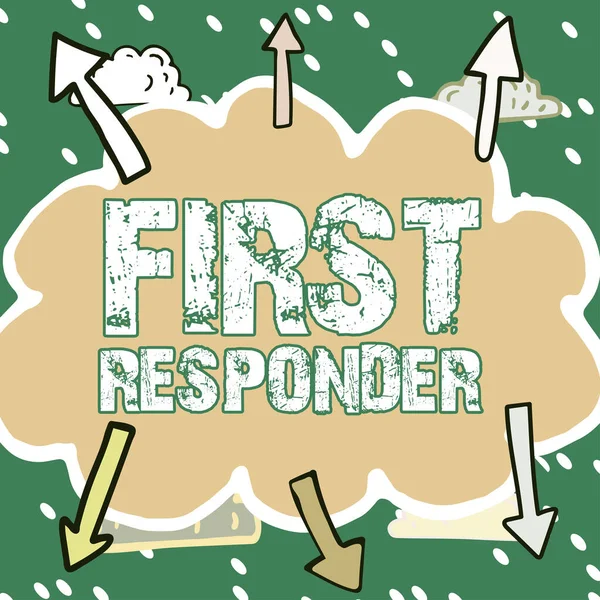 Hand writing sign First Responder, Concept meaning a person who is responsible for going immediately to the accident
