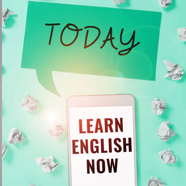 Tekst Pisma Ręcznego Ucz Się Angielskiego Teraz Word Wpisany Zdobyć — Zdjęcie stockowe