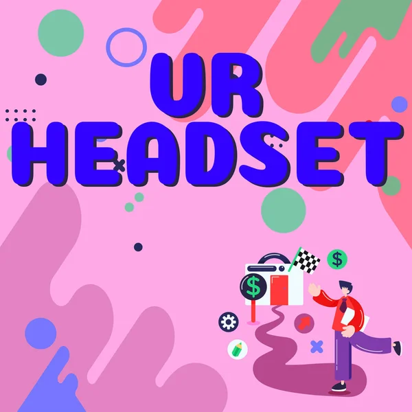 Kézírás Szöveg Headset Business Kirakat Fejre Szerelt Eszköz Amely Virtuális — Stock Fotó