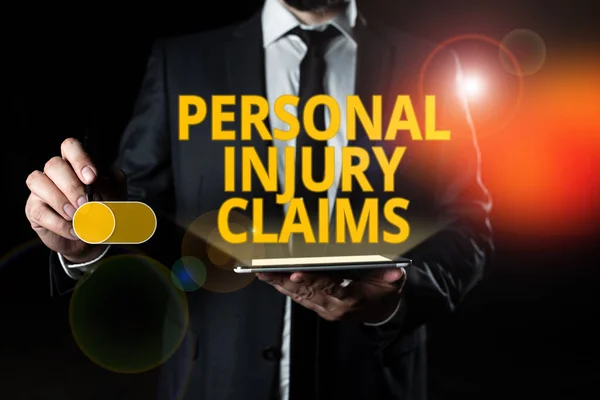Text caption presenting Personal Injury Claims, Word for being hurt or injured inside work environment